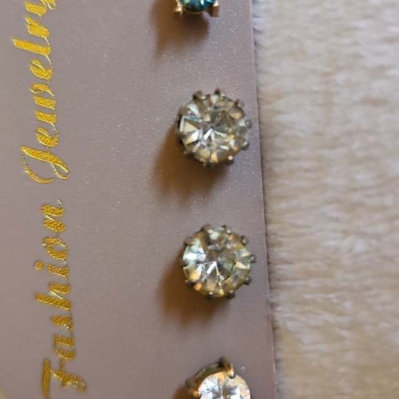 3/$30 Vintage Three Pair Crystal Post Stud Earrings - Picture 4 of 4